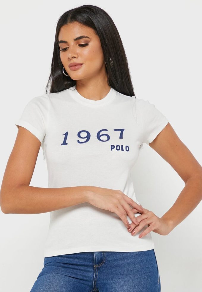 Tricouri albe Ralph Lauren cu decolteu rotund pentru femei Tricouri albe Ralph Lauren cu decolteu rotund pentru femei