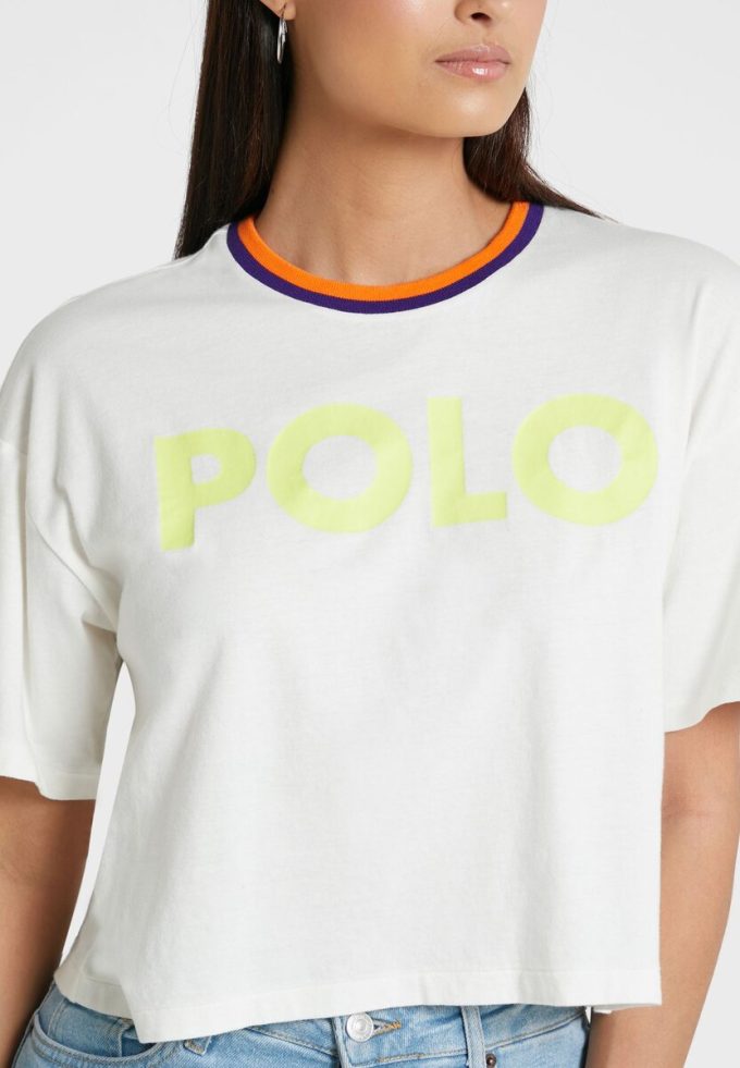Tricouri albe Ralph Lauren cu decolteu rotund pentru femei