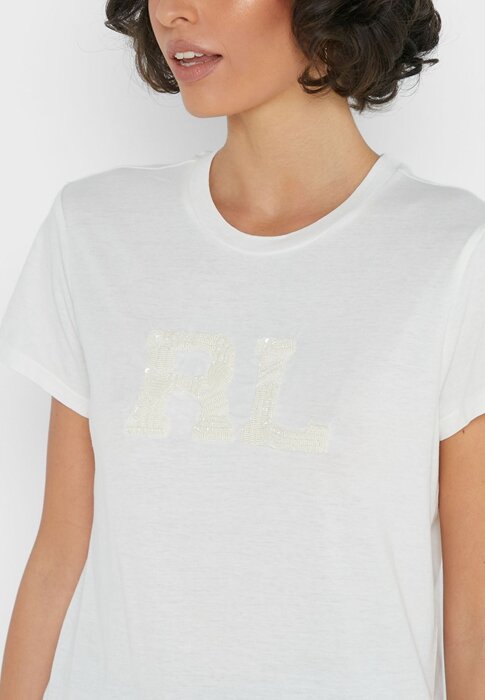 Tricouri albe Ralph Lauren cu decolteu rotund pentru femei Tricouri albe Ralph Lauren cu decolteu rotund pentru femei