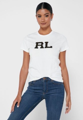Tricouri albe Ralph Lauren Graphic Crew Gate pentru damă Tricouri albe Ralph Lauren Graphic Crew Gate pentru damă