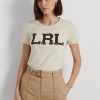 Tricouri crem din jerse cu logo Ralph Lauren pentru femei