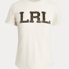 Tricouri crem din jerse cu logo Ralph Lauren pentru femei