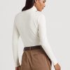 Tricouri crem pentru femei Ralph Lauren din jerseu cu guler roșu