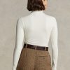 Tricouri crem Ralph Lauren cu guler țesut cu coaste pentru femei