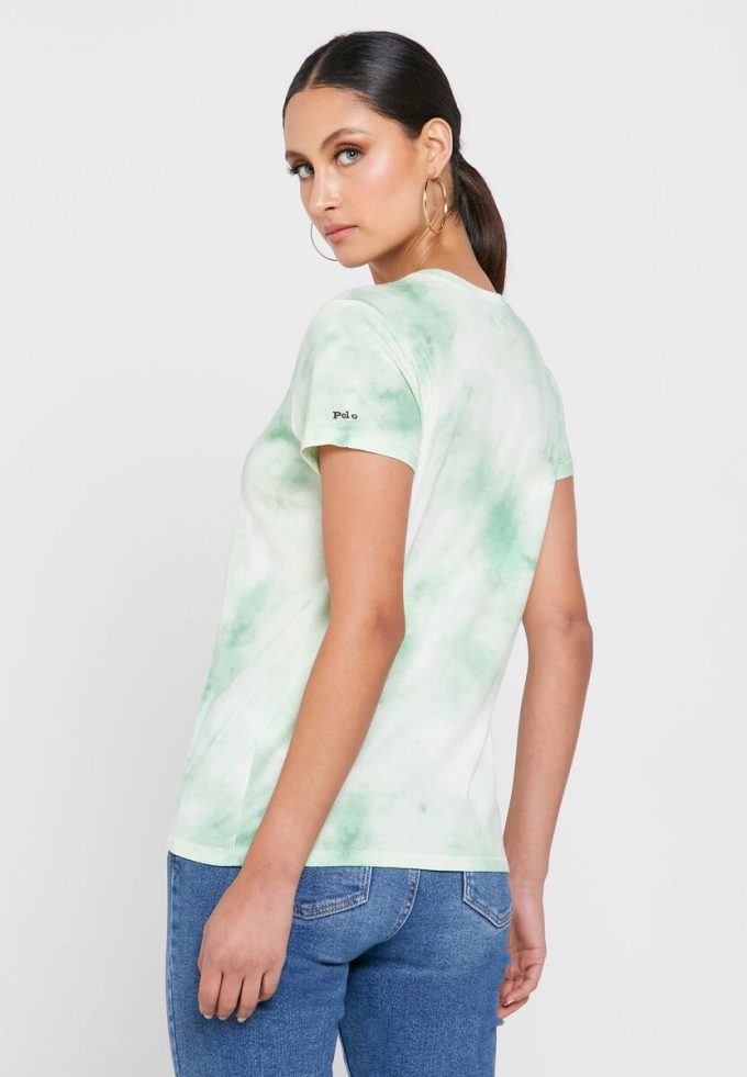 Tricouri cu grafică cu gât crew Ralph Lauren pentru femei verzi Tricouri cu grafică cu gât crew Ralph Lauren pentru femei verzi