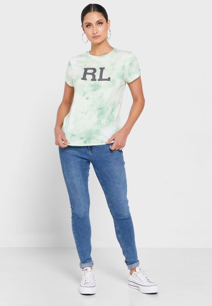 Tricouri cu grafică cu gât crew Ralph Lauren pentru femei verzi Tricouri cu grafică cu gât crew Ralph Lauren pentru femei verzi