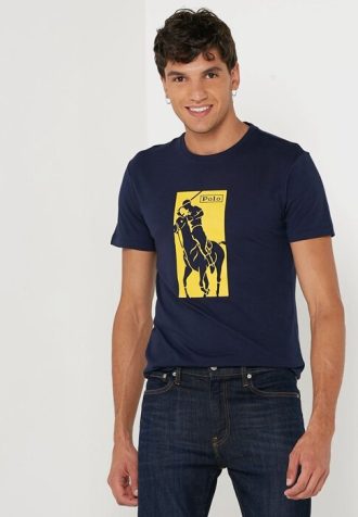 Tricouri cu gât crew cu imprimeu Ralph Lauren pentru bărbați bleumarin Tricouri cu gât crew cu imprimeu Ralph Lauren pentru bărbați bleumarin