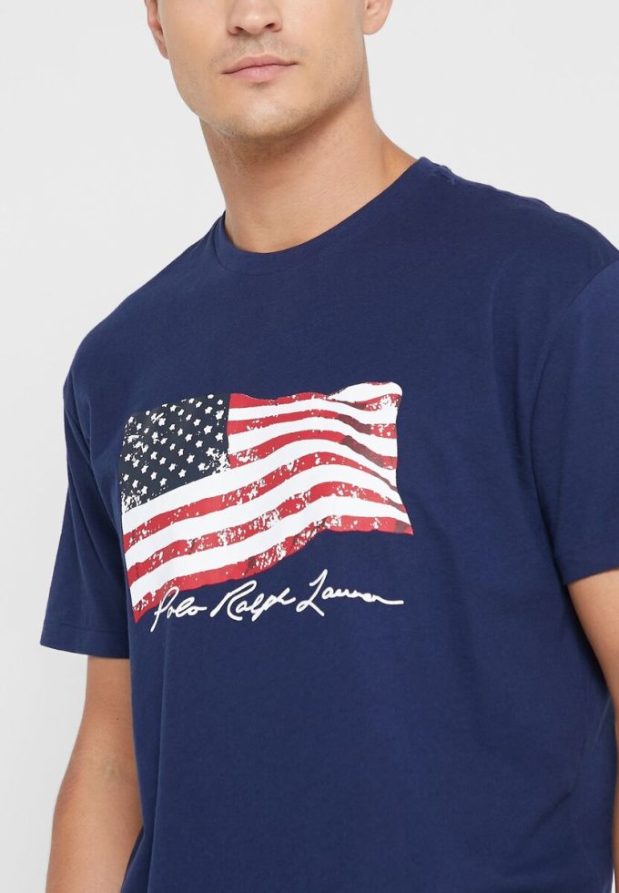 Tricouri cu gât crew cu imprimeu Ralph Lauren pentru bărbați bleumarin