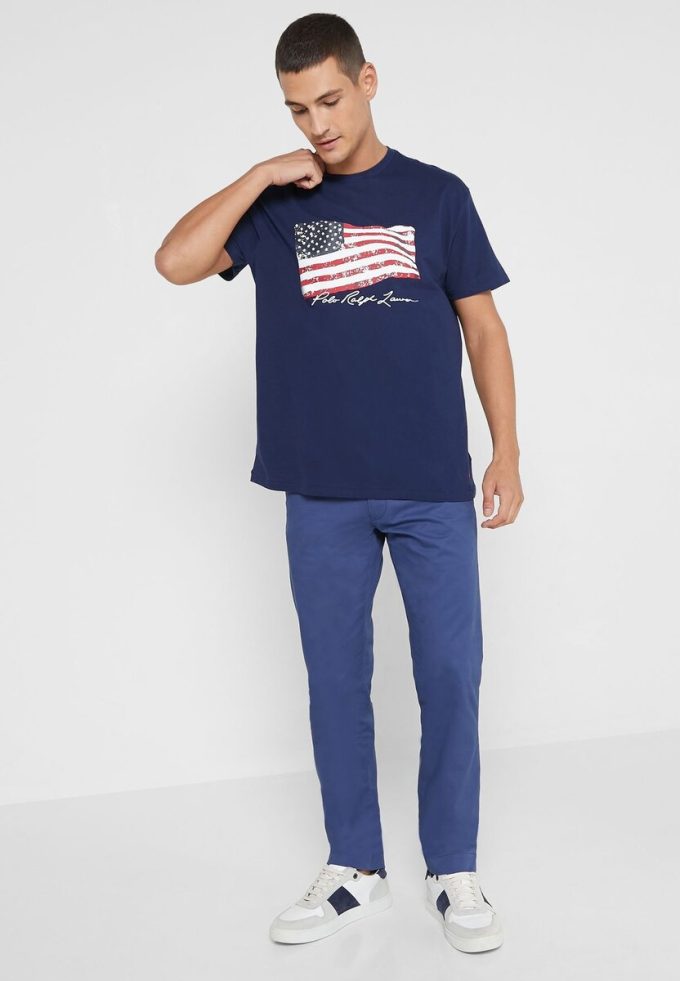 Tricouri cu gât crew cu imprimeu Ralph Lauren pentru bărbați bleumarin
