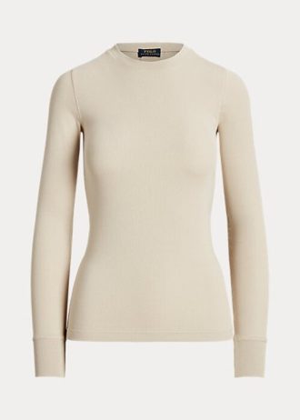 Tricouri cu mânecă lungă cu finisaje din piele de căprioară cu nervuri Ralph Lauren pentru damă Tricouri cu mânecă lungă cu finisaje din piele de căprioară cu nervuri Ralph Lauren pentru damă