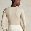 Tricouri cu mânecă lungă cu finisaje din piele de căprioară cu nervuri Ralph Lauren pentru damă