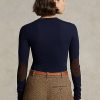 Tricouri cu mânecă lungă, cu finisaje din piele intoarsa, Ralph Lauren, pentru femei, bleumarin Tricouri cu mânecă lungă, cu finisaje din piele intoarsa, Ralph Lauren, pentru femei, bleumarin