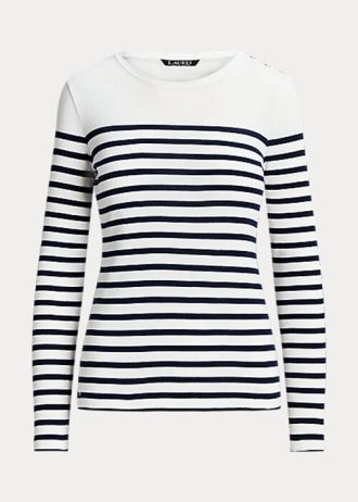 Tricouri cu mânecă lungă din bumbac în dungi Ralph Lauren alb/marin Tricouri cu mânecă lungă din bumbac în dungi Ralph Lauren alb/marin