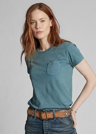 Tricouri de buzunar din bumbac indigo Ralph Lauren pentru femei albastre Tricouri de buzunar din bumbac indigo Ralph Lauren pentru femei albastre