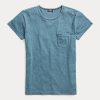 Tricouri de buzunar din bumbac indigo Ralph Lauren pentru femei albastre Tricouri de buzunar din bumbac indigo Ralph Lauren pentru femei albastre