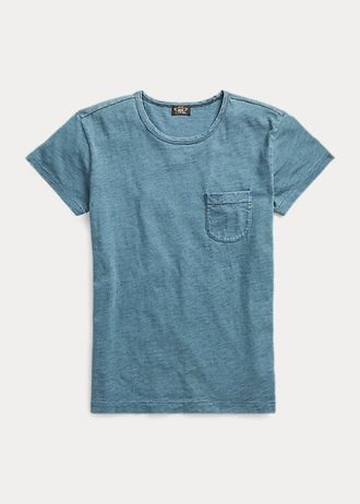 Tricouri de buzunar din bumbac indigo Ralph Lauren pentru femei albastre Tricouri de buzunar din bumbac indigo Ralph Lauren pentru femei albastre