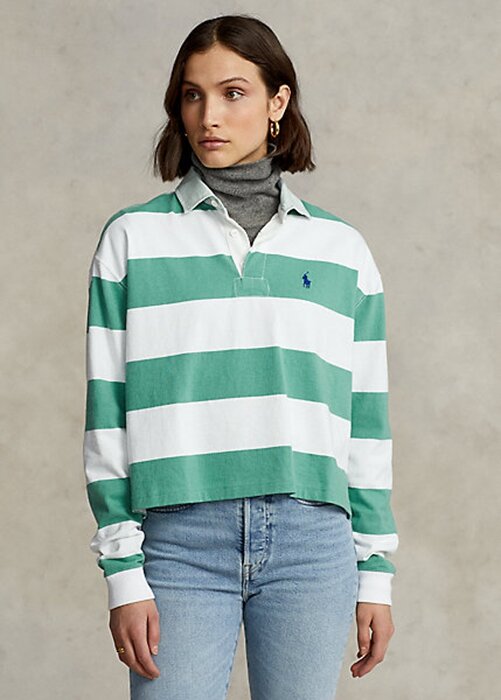 Tricouri de rugby din Jersey cu dungi Ralph Lauren, verzi, pentru femei Tricouri de rugby din Jersey cu dungi Ralph Lauren, verzi, pentru femei