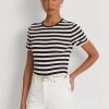 Tricouri din bumbac elastic cu dungi Ralph Lauren pentru femei bleumarin Tricouri din bumbac elastic cu dungi Ralph Lauren pentru femei bleumarin