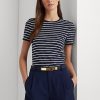 Tricouri din bumbac elastic cu dungi Ralph Lauren pentru femei bleumarin Tricouri din bumbac elastic cu dungi Ralph Lauren pentru femei bleumarin