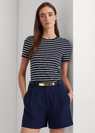 Tricouri din bumbac elastic cu dungi Ralph Lauren pentru femei bleumarin Tricouri din bumbac elastic cu dungi Ralph Lauren pentru femei bleumarin