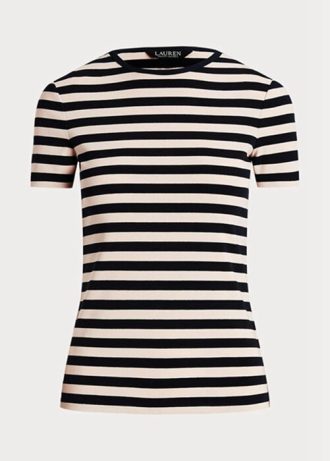 Tricouri din bumbac elastic cu dungi Ralph Lauren pentru femei bleumarin Tricouri din bumbac elastic cu dungi Ralph Lauren pentru femei bleumarin
