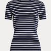 Tricouri din bumbac elastic cu dungi Ralph Lauren pentru femei bleumarin Tricouri din bumbac elastic cu dungi Ralph Lauren pentru femei bleumarin