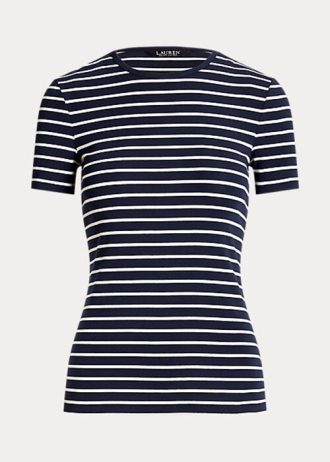 Tricouri din bumbac elastic cu dungi Ralph Lauren pentru femei bleumarin Tricouri din bumbac elastic cu dungi Ralph Lauren pentru femei bleumarin