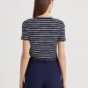 Tricouri din bumbac elastic cu dungi Ralph Lauren pentru femei bleumarin Tricouri din bumbac elastic cu dungi Ralph Lauren pentru femei bleumarin