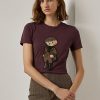 Tricouri din bumbac Ralph Lauren Tweed Polo Bear de damă Burgundy Tricouri din bumbac Ralph Lauren Tweed Polo Bear de damă Burgundy