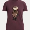Tricouri din bumbac Ralph Lauren Tweed Polo Bear de damă Burgundy Tricouri din bumbac Ralph Lauren Tweed Polo Bear de damă Burgundy