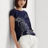 Tricouri din jerseu cu grafic Ralph Lauren pentru femei bleumarin Tricouri din jerseu cu grafic Ralph Lauren pentru femei bleumarin