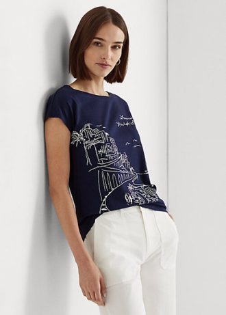 Tricouri din jerseu cu grafic Ralph Lauren pentru femei bleumarin Tricouri din jerseu cu grafic Ralph Lauren pentru femei bleumarin