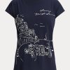 Tricouri din jerseu cu grafic Ralph Lauren pentru femei bleumarin Tricouri din jerseu cu grafic Ralph Lauren pentru femei bleumarin
