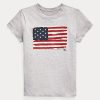 Tricouri din jerseu de bumbac cu steag Ralph Lauren pentru femei, gri Tricouri din jerseu de bumbac cu steag Ralph Lauren pentru femei, gri