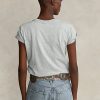 Tricouri din jerseu de bumbac cu steag Ralph Lauren pentru femei, gri Tricouri din jerseu de bumbac cu steag Ralph Lauren pentru femei, gri