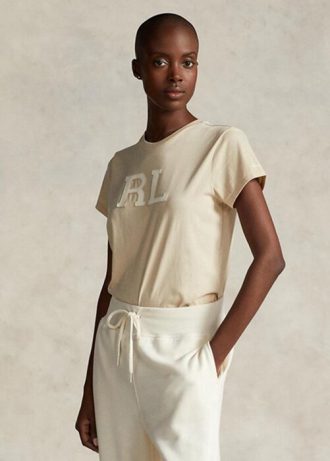 Tricouri din jerseu Ralph Lauren Rl-selee-applique bej pentru femei Tricouri din jerseu Ralph Lauren Rl-selee-applique bej pentru femei