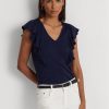 Tricouri din tricot în coaste, Ralph Lauren, pentru femei, din bleumarin Tricouri din tricot în coaste, Ralph Lauren, pentru femei, din bleumarin