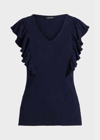 Tricouri din tricot în coaste, Ralph Lauren, pentru femei, din bleumarin Tricouri din tricot în coaste, Ralph Lauren, pentru femei, din bleumarin