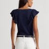 Tricouri din tricot în coaste, Ralph Lauren, pentru femei, din bleumarin Tricouri din tricot în coaste, Ralph Lauren, pentru femei, din bleumarin