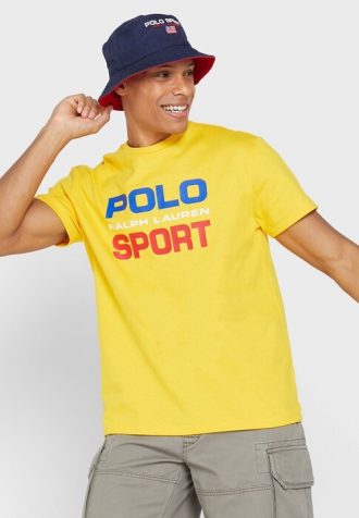 Tricouri galbene pentru bărbați cu logo-ul Ralph Lauren, cu gâtul rotund Tricouri galbene pentru bărbați cu logo-ul Ralph Lauren, cu gâtul rotund