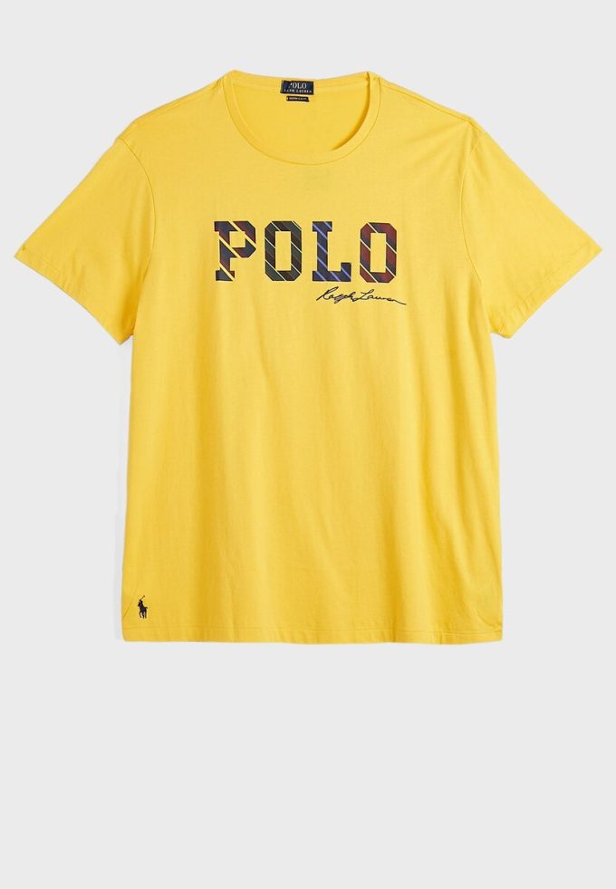 Tricouri galbene pentru bărbați cu logo-ul Ralph Lauren, cu gâtul rotund