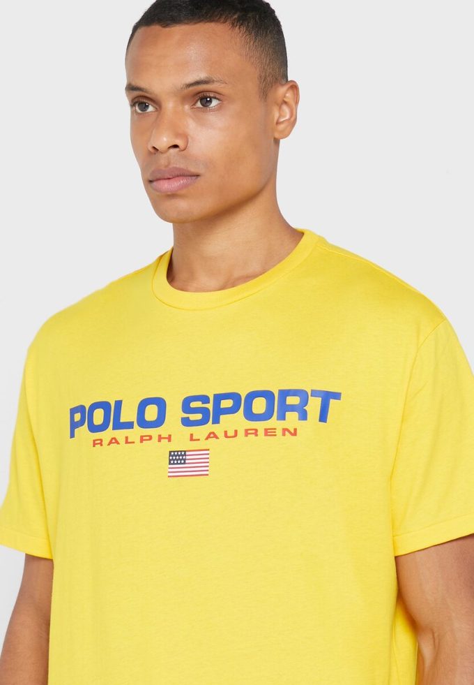 Tricouri galbene pentru bărbați cu logo-ul Ralph Lauren, cu gâtul rotund