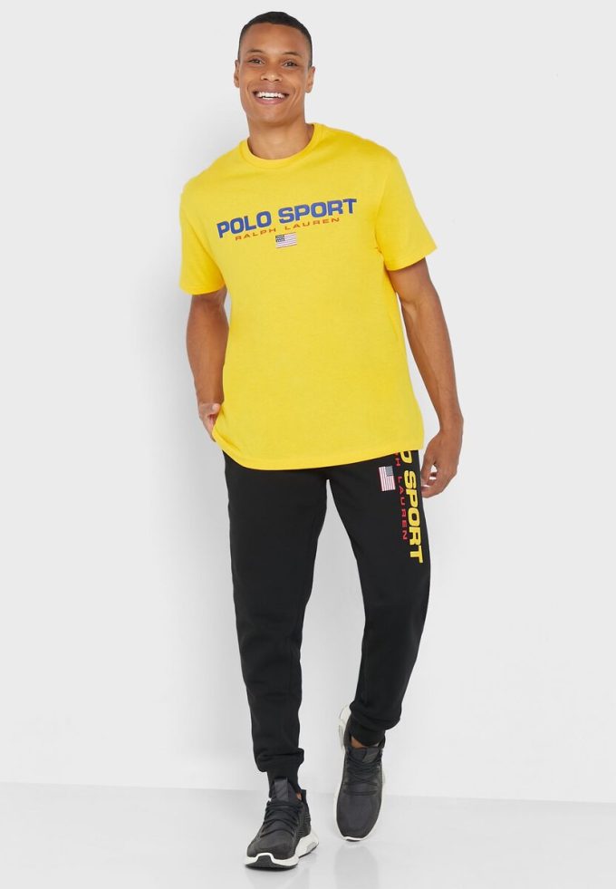 Tricouri galbene pentru bărbați cu logo-ul Ralph Lauren, cu gâtul rotund