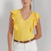Tricouri galbene pentru femei Ralph Lauren, cu tricotaje cu volane Tricouri galbene pentru femei Ralph Lauren, cu tricotaje cu volane