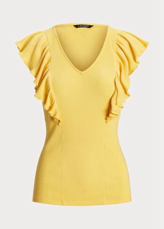 Tricouri galbene pentru femei Ralph Lauren, cu tricotaje cu volane Tricouri galbene pentru femei Ralph Lauren, cu tricotaje cu volane