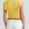Tricouri galbene pentru femei Ralph Lauren, cu tricotaje cu volane Tricouri galbene pentru femei Ralph Lauren, cu tricotaje cu volane