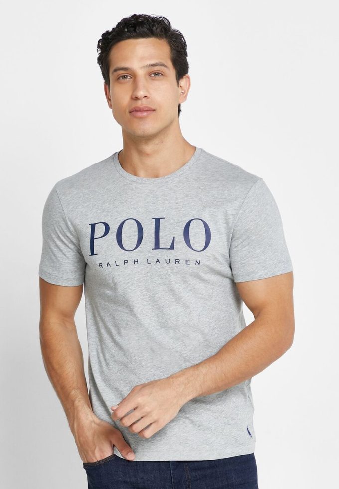 Tricouri gri pentru bărbați cu logo Ralph Lauren, cu decolteu rotund Tricouri gri pentru bărbați cu logo Ralph Lauren, cu decolteu rotund