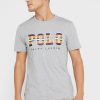 Tricouri gri pentru bărbați cu logo Ralph Lauren, cu decolteu rotund
