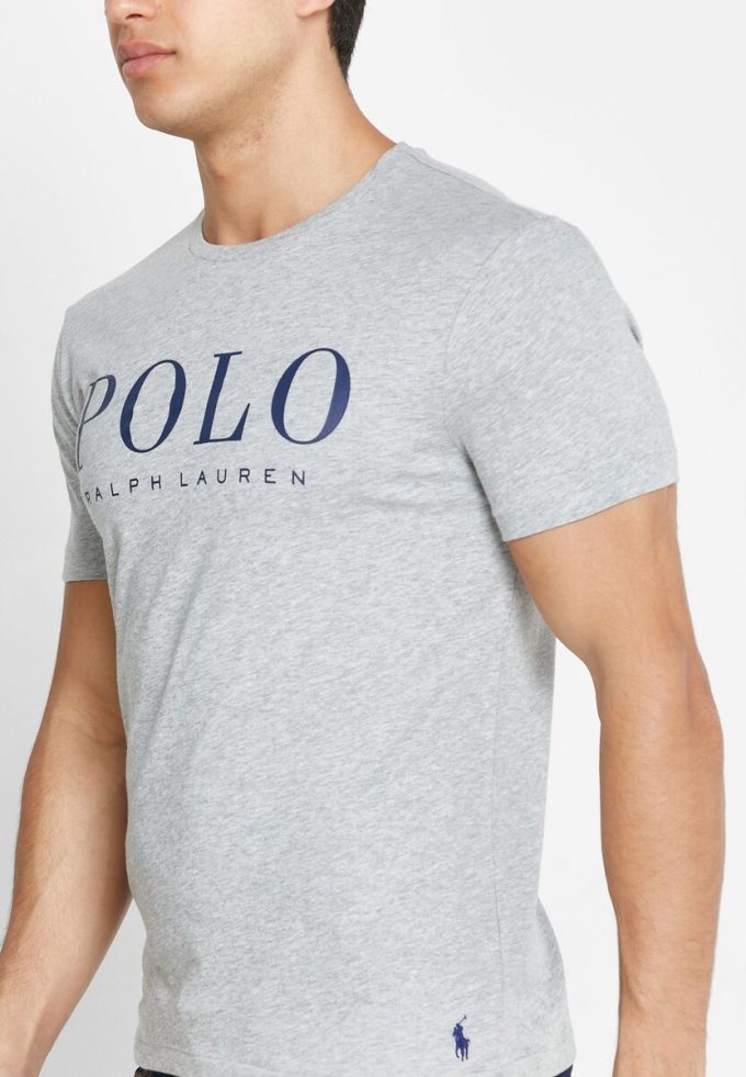 Tricouri gri pentru bărbați cu logo Ralph Lauren, cu decolteu rotund Tricouri gri pentru bărbați cu logo Ralph Lauren, cu decolteu rotund