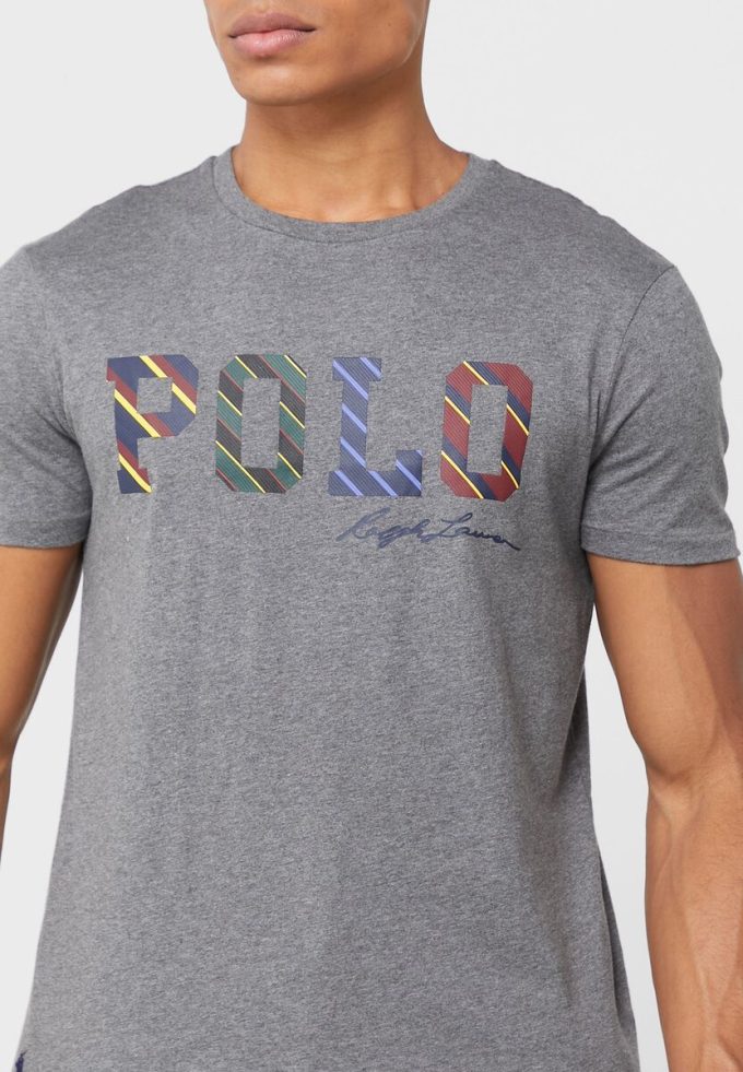 Tricouri gri pentru bărbați cu logo Ralph Lauren, cu decolteu rotund